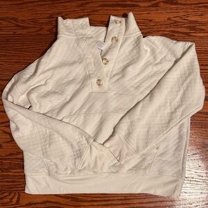 Cream Quilted Pullover with Button Detail